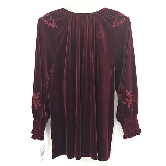 Calessa Button Up Down Shirt Womens Size 1X Red Floral Embroidered Velvet Boho - Picture 3 of 8